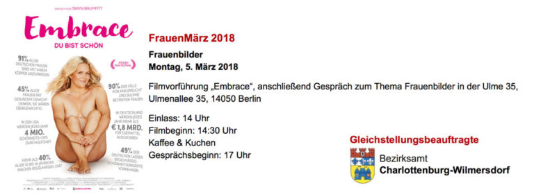 Frauenbilder – Film „Embrace – Du bist schön“ und Gesprächsrunde mit der Gleichstellungsbeauftragten des Bezirks